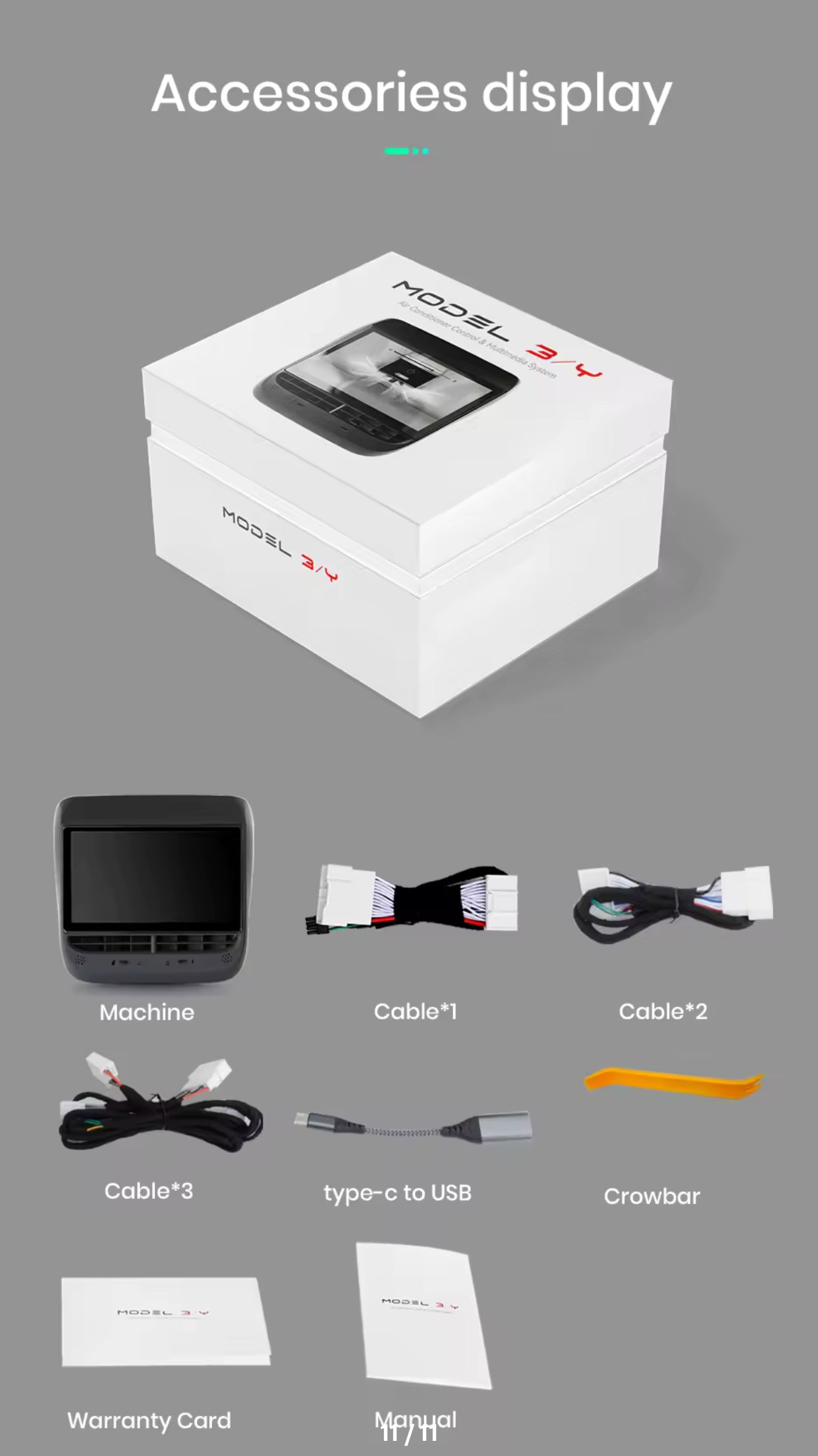 Écran de commande arrière TESLA modèle 3 et y