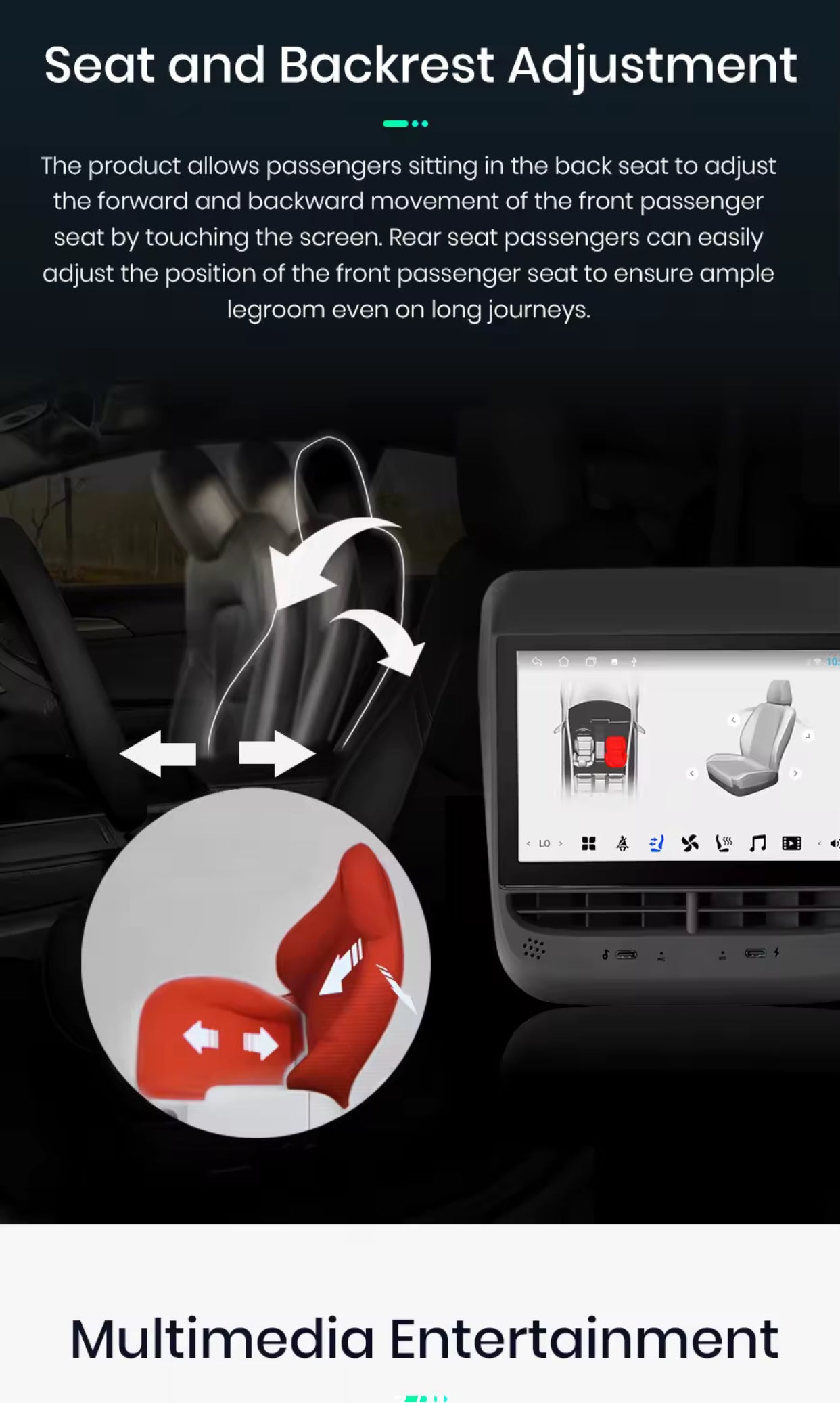 Écran de commande arrière TESLA modèle 3 et y