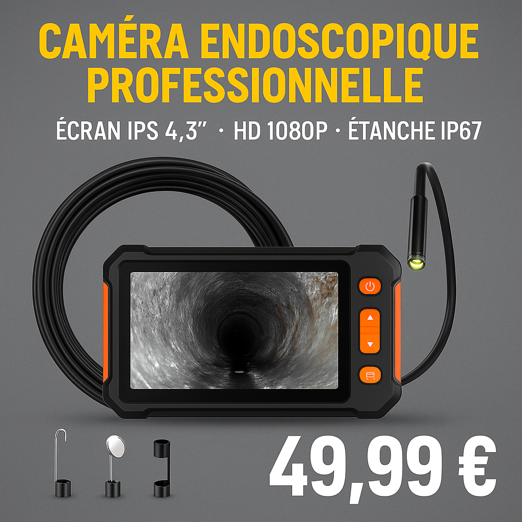 🎥 Caméra Endoscopique Professionnelle HD 1080P – Écran IPS 4.3“