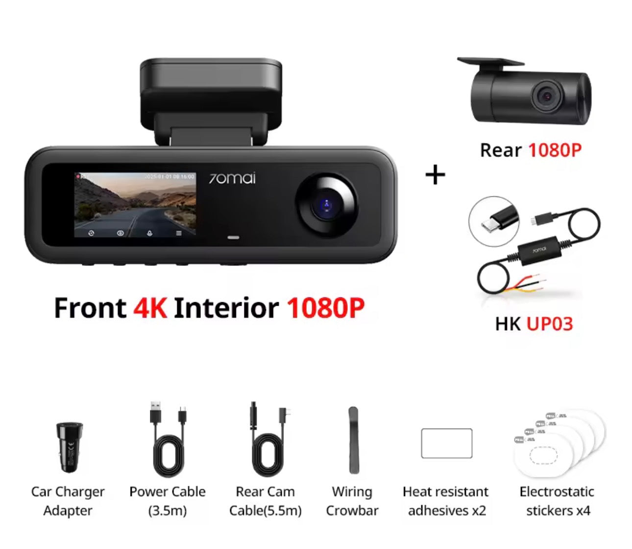 DASHCAM 3 OBJECTIFS AVANT ARRIERE ET INTÉRIEUR + CÂBLAGE MODE PARKING OFFERT