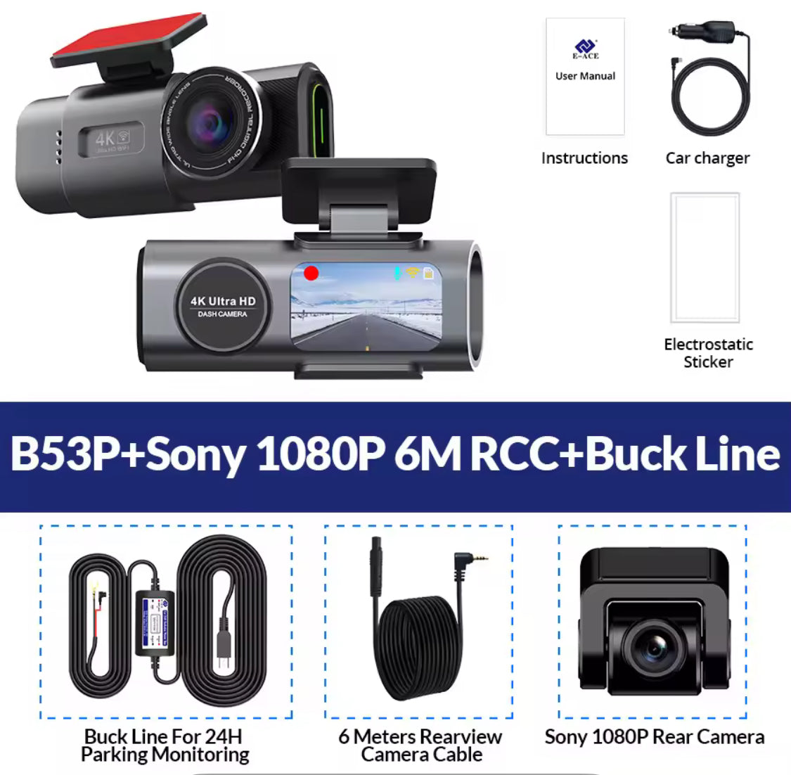 Dashcam avant 4k + Arriere 1080p sony + câblage mode parking