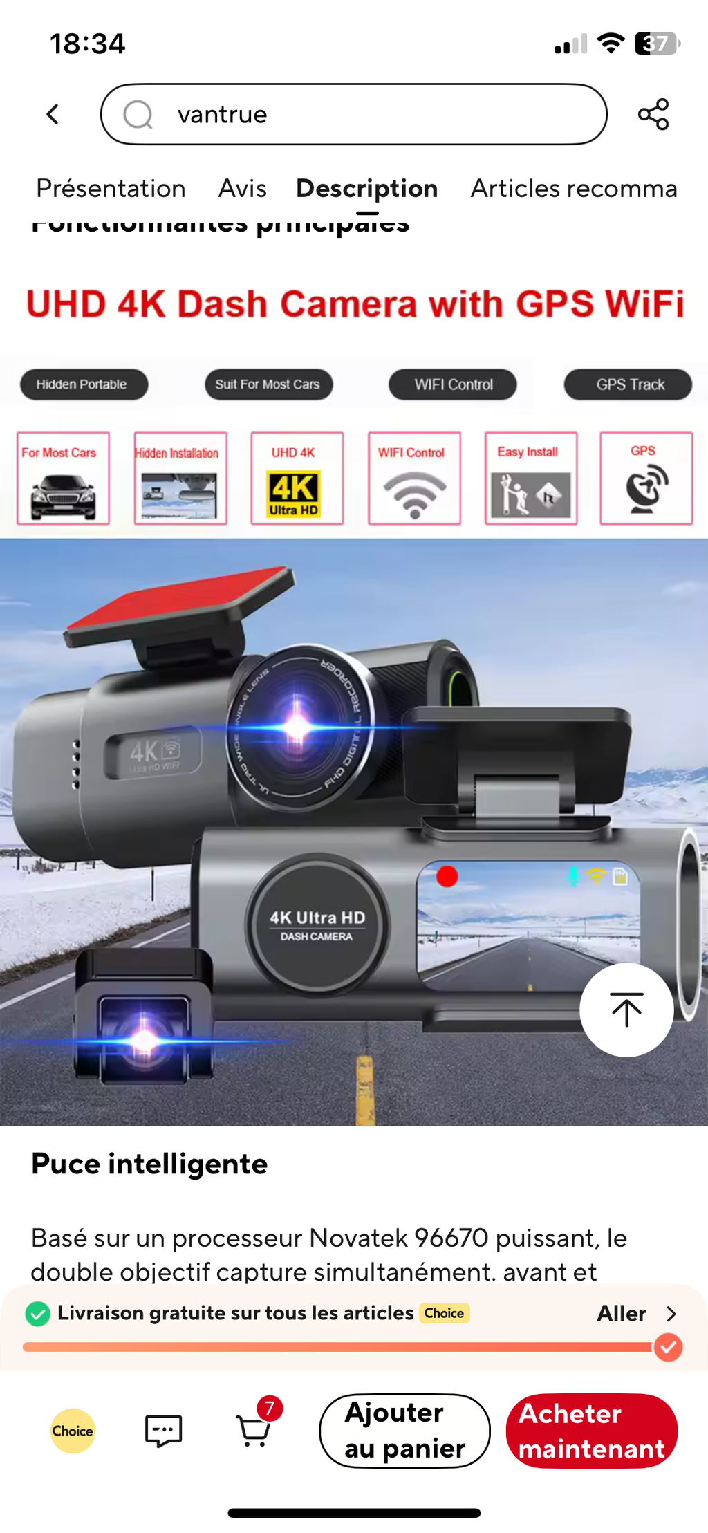 Dashcam avant 4k + Arriere 1080p sony + câblage mode parking