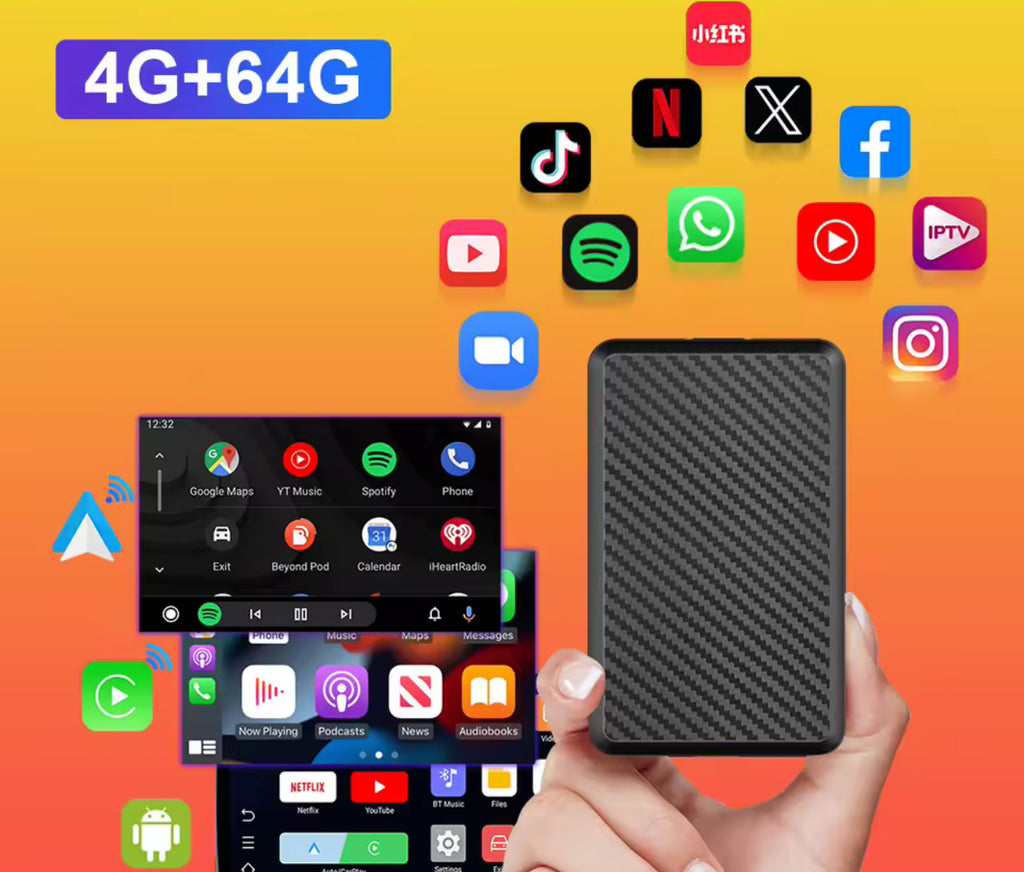 Boîtier CarPlay sans fil + appli Netflix play store….