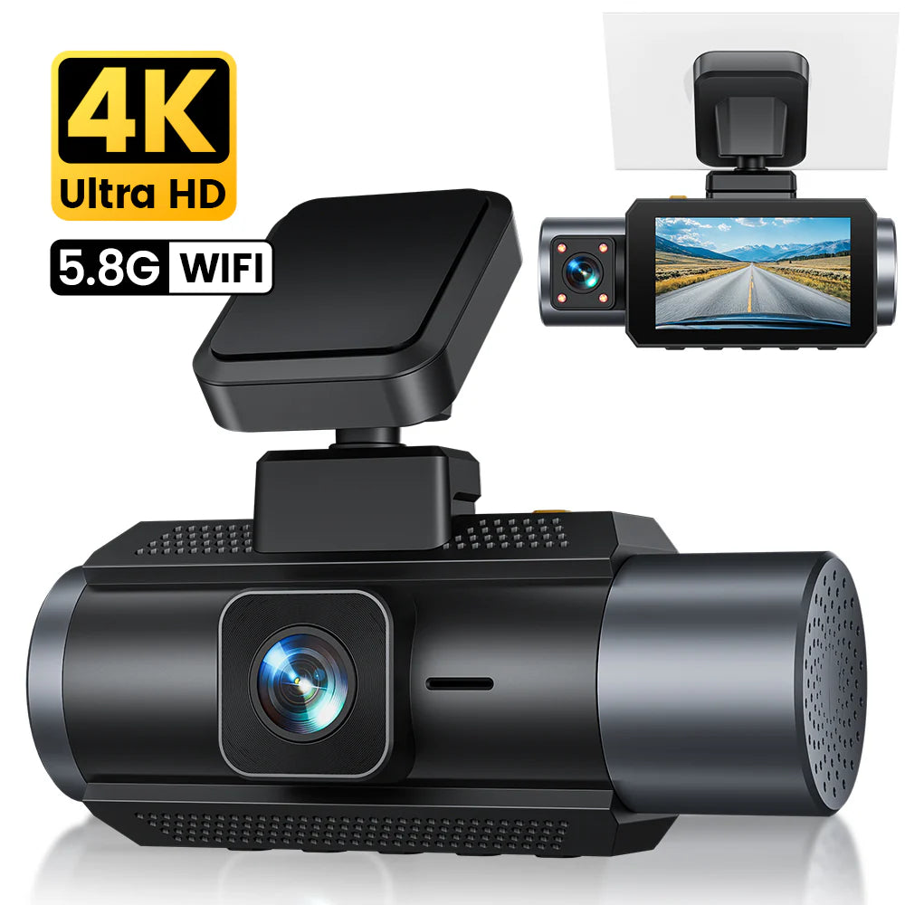 DASHCAM 4K GKU 3 OBJECTIFS AVANT ARRIERE ET INTÉRIEUR + CARTE 64gb offerte