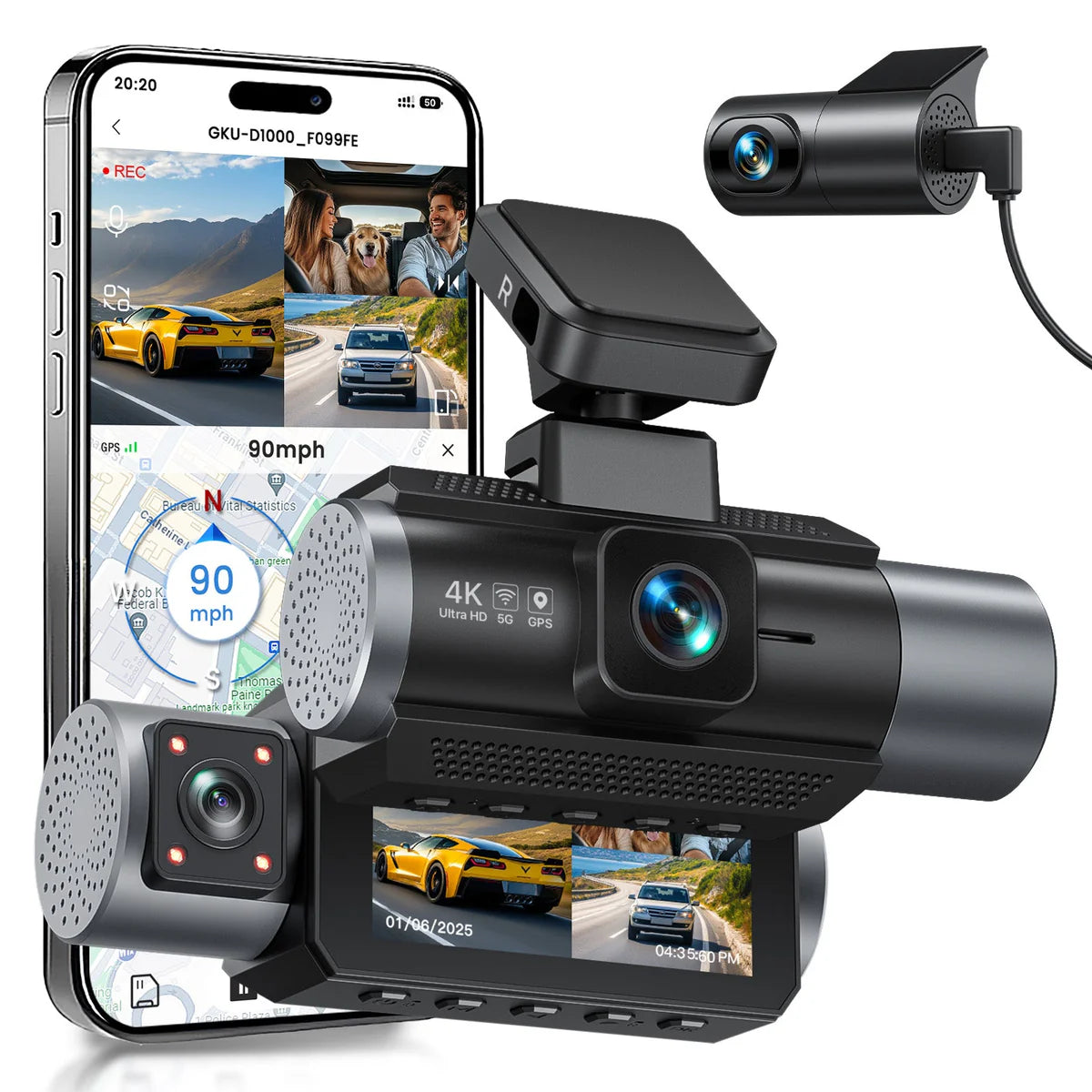 DASHCAM AVANT 4K + ARRIÈRE + INTÉRIEUR ✅ PROMO CÂBLE MODE PARKING OFFERT. 189,99€!