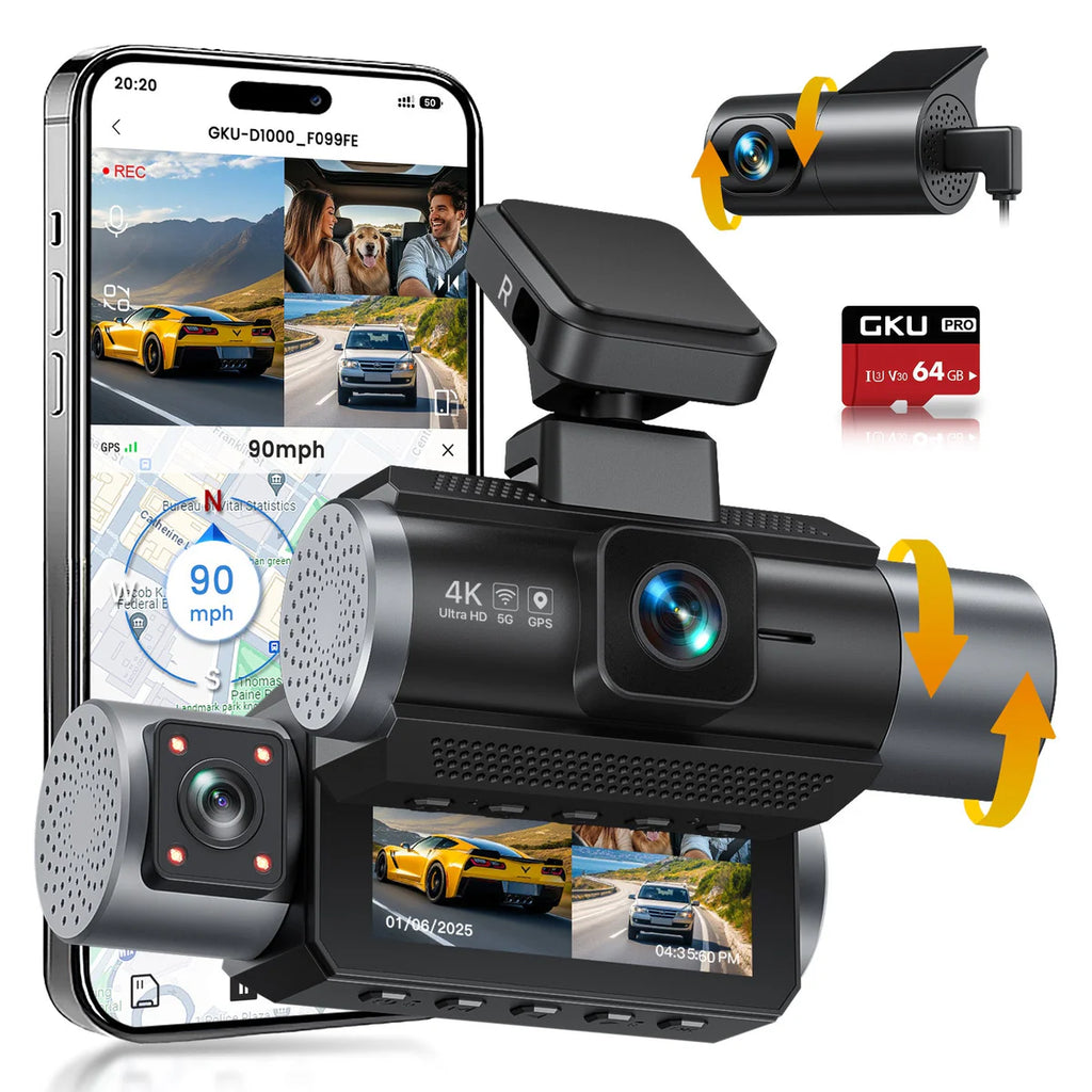 DASHCAM AVANT 4K + ARRIÈRE + INTÉRIEUR ✅ PROMO CÂBLE MODE PARKING OFFERT. 189,99€!